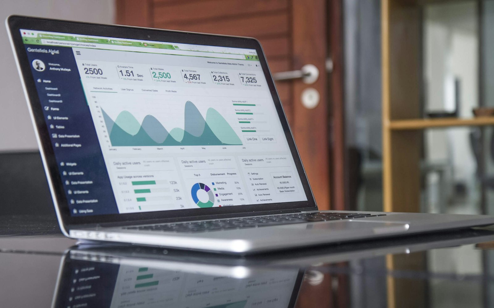 SEO performance dashboard open on a laptop